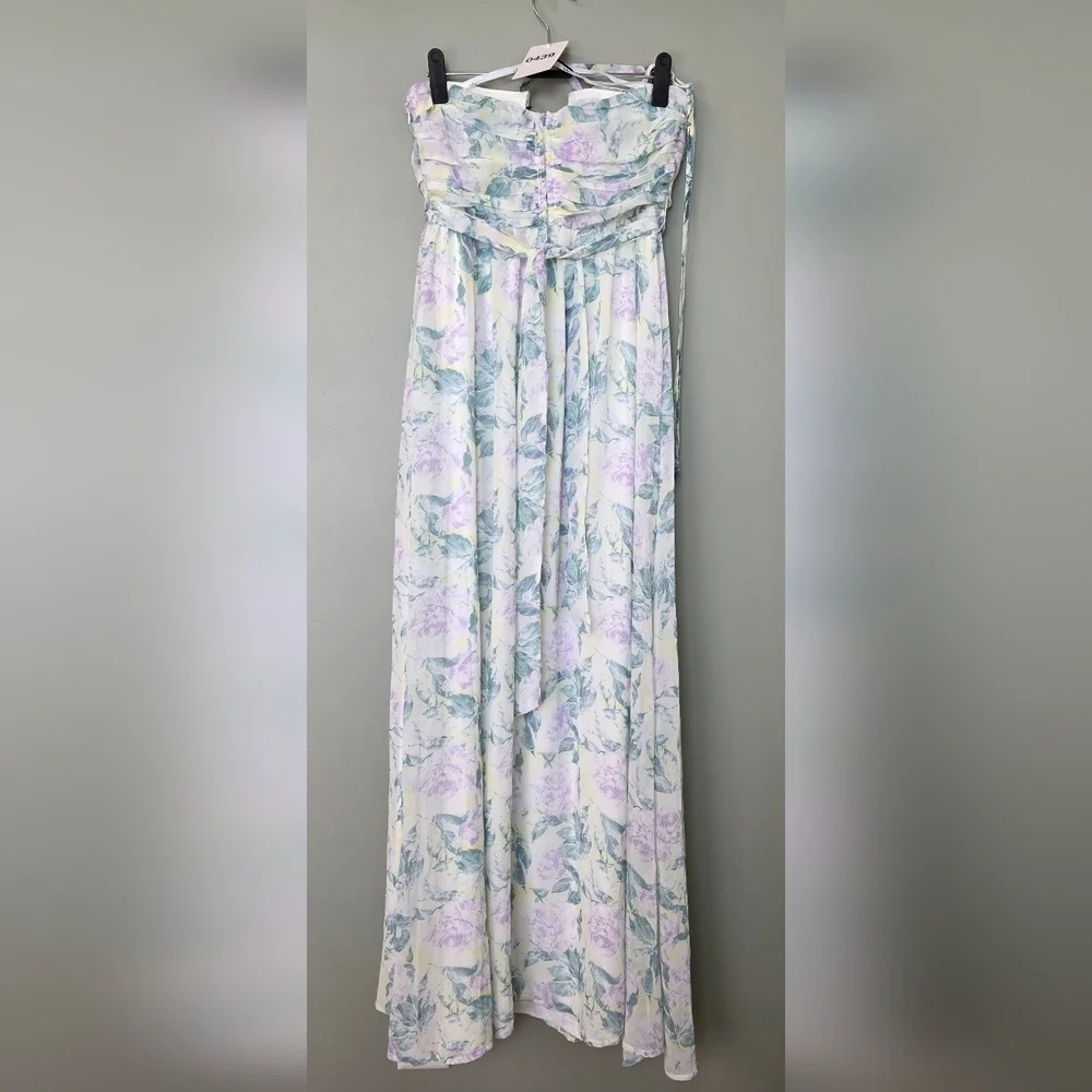 Lulus Effortlessly Abloom Green Multi Floral Ruched Halter Maxi Dress, Small